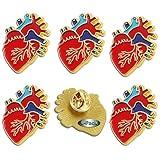 6/Pcs Red Realistic Anatomical Heart Enamel Lapel Pin Multi -Purpose