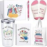 6 Pcs Book Lover Gifts for Women Bookish Gifts Tote Socks Tumbler Notebook for Reader Bookworm Librarian Back to School(Cute)
