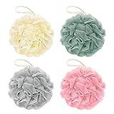 Awontar Bath Loofah Sponge, 60G Shower Loofah Exfoliating Body Scrubber Sponge, 4 Count Bath Mesh Pouf Ball for Women and Men (Light Color)