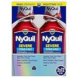 Vicks NyQuil SEVERE Cold, Flu, and Congestion Medicine, 2x12 fl oz Twin Pack, Berry Flavor, Maximum Strength, Nighttime Relief