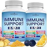 NEW AGE 8 in 1 Immune Support Booster Supplement with Echinacea, Vitamin C and Zinc 50mg, Vitamin D 5000 IU, Turmeric Curcumin & Ginger, B6, Elderberry 120 Count (Pack of 2)