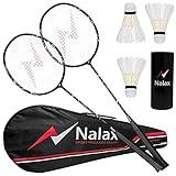 Nalax Badminton Set,2 Player Badminton Rackets Carbon Fiber Badminton Racquet with 3 Shuttlecocks and 1 Carrying Bag,Badminton Backyard Games for Outdoor,Garden,Beach,Family Fun Game