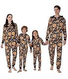 JAXUH Matching Halloween Onesie Pajamas for Family, Holiday One Piece PJs Adult, Cute Pumpkin Printed Costume Sleepwear (4-6 Years, Youth, Pumpkin)