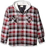 Wrangler Authentics Men's Long Sleeve Quilted Lined Flannel Shirt Jacket with Hood, Biking Red, Medium