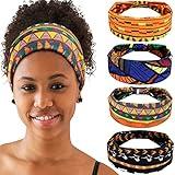 4 Pieces African Headbands Yoga Headband Stretchy Wide Knotted African Hair Band Hair Accessories for Women and Girls (Vintage Series)