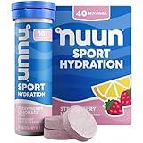 Nuun Sport Electrolyte Tablets - Dissolvable in Water, Strawberry Lemonade, 5 Essential Electrolytes for Hydration, 1g Sugar Drink Mix, Vegan, Non GMO, 4 Pack (40 Total Servings)