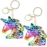 Rhode Island Novelty 3 Inch Flip Sequin Plush Rainbow Silver Unicorn Keychains, Two per Order