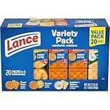 Lance Sandwich Crackers, Variety Pack, 3 Flavors, 20 Individually Wrapped Packs, 6 Sandwiches Each