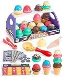 GKKBSJ Ice Cream Toy Play Set for Kids, 41Pcs Toddler Ice Cream Shop Cart Truck, Birthday Christmas Easter Toys Gift for 3 4 5 6 Year Old Girl Boy, Pretend Play Grocery Store Kitchen Food Accessories