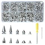 XKCWXY 354 Sets Punk Spikes and Studs Kit，8 Sizes Cone Spikes,Metal Tree Spikes Studs for Leathercraft and Punk Style Clothing Accessories DIY Craft Decoration