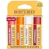 Burt's Bees Lip Balm Stocking Stuffers, Moisturizing Lip Care Christmas Gifts, SuperFruit - Pomegranate, Coconut & Pear, Mango, Pink Grapefruit, Natural Origin Treatment (4-Pack)