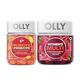 OLLY Probiotic + Prebiotic and Women’s Perfect Multi Starter Pack Bundle, Live Cultures & Friendly Fiber, Vitamins A, C, D, E, Bs, Biotin & Folic Acid, 30 and 90 Count