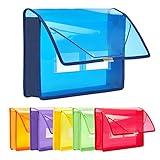 FANWU 6 Pack Plastic Expanding File Wallet Document Organizer with Flap and Cord Closure, Letter Size, 2.8" Expansion, Clear Colored Poly A4 Expandable File Folder for Home School & Office Storage