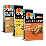 KIND Breakfast Bars, Variety Pack, Honey Oat, Almond Butter, Peanut Butter, Healthy Snacks, Gluten Free, Up to 8g Protein, 18 Count