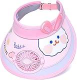 Kids Sun Visor Hat with Builted-in Rechargeable Fan Cute Baby Boys Girls UPF50+ Summer Beach Trucker Hat Large Brim Cooling Outdoor Baseball Golf Visors Fan Caps for Children 3-10Y
