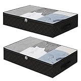 Fixwal Black Underbed Storage Bags with Clear Window and 2 Reinforced Handles Under Bed Storage Containers for Clothing, Bedding, Comforter (2 Pack)