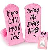 Breezy Valley Wine Socks, Funny Wine Gifts for Women Her Wife, Christmas Birthday Gifts for Best Friends Sister Mom Grandma Aunt, Novelty Socks for Women - Pink Fuzzy Socks