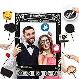 Insta-Themed Social Media Party Photo Booth Selfie Frame with Emoji & Speech Bubble Props. Great as Vintage Background Photography for Birthday, Anniversary, Wedding Event Decoration