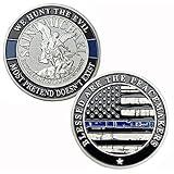 Saint Michael Patron Saint of Law Enforcement Challenge Coin The Thin Blue Line Silver Plated Coins