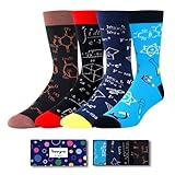 HAPPYPOP Math & Chemistry Socks for Men, 4 Pack, Funny Socks for Teachers, Scientists, Students, Teens Boys, Gift for Science Lovers, Breathable Cotton, Crew Length