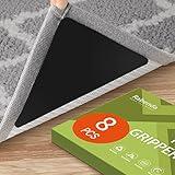 Rabenda 8 Pcs Grippers for Rugs, Non Slip Rug Pads for Hardwood Floors and Tiles, Reusable Rug Tape for Area Rugs, Dual Sided Adhesive Rug Pad Gripper Keep Corners Flat(Black)