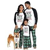 IFFEI Matching Family Pajamas Sets Christmas PJ's Letter Print Top and Plaid Bottom Sleepwear Jammies with Pockets 6-7 Years