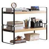 YGYQZ Wood Office Desk Shelf Organizer - Desktop Supplies Cute Dresser Top Organization Storage Rack and Cubicle Decor Aesthetic Bookshelf for Women Man and Kids (Black-Two Tier)