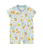 DREAMHALO Infant Baby Boy Romper Short Sleeve Jumpsuit Toddler Snap Printed Summer Soft Outfit Bamboo Viscose,Blue Breakfast, 6-12 Months