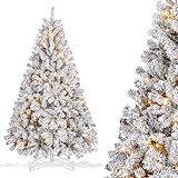 Choiana 6ft Prelit Snow Flocked Christmas Tree, Artificial Holiday Xmas Trees w/ 800 Frosted Hinged Branch Tips, 250 Incandescent Warm White Lights & Foldable Metal Stand for Home Office