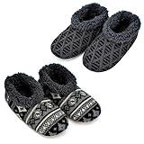 cosyone1997 2-Pair Soft Slippers for Men Indoor Sherpa Fleece Lined, Bedroom Fuzzy Socks Non-slip Gripper Soles, Winter Warm House Shoes, Cozy Gifts for Christmas Birthday Unique, Adult Size 10-11