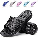 Xomiboe Mens Shower Shoes for College Dorm Room Essentials Student Boy Women Bathroom Slippers Shower Sandals Slides With Holes Quick Dry Man Non Slip Guys Hotel Male Bath (Black,EU40-41)