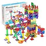 PicassoTiles Marble Run 100 Piece Magnetic Tile Race Track Toy Play Set STEM Building & Learning Educational Magnet Construction Child Brain Development Kit Boys Girls Age 3 4 5 6 7 8+ Years Old Toys