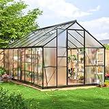 AirWire 8x12 FT Greenhouse for Outdoors, Quick Setup Polycarbonate Greenhouse with Roof Vent, Aluminum Large Walk-in Green House for Outside Garden Backyard, Black