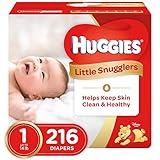 HUGGIES Little Snugglers Baby Diapers, Size 1, 216 Count, Unscented, Hypoallergenic, GentleAbsorb Liner, Pocketed-Back Waistband, Wetness Indicator, Premium Softness