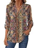 Zeagoo Womens Tops Long Sleeve V Neck T Shirts 2025 Boho Floral Tunics Business Work Blouses