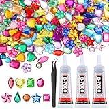 Anezus 900Pcs Jewels for Bedazzling with 3 Pack B7000 Jewelry Glue, Flat Back Craft Gems Rhinestones for Clothing, Sequins Rhinestones Gemstones for Fabric, Decoration