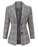 ebossy Women's Notch Lapel 2 Button Boyfriend Blazer Suit Houndstooth Plaid Jacket Coat (Large, Grey)