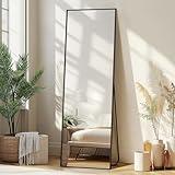 Delma Wall Mirror Full Length Mirror,Standing Mirror Full Body,Large Floor Mirror for Wall Door Bedroom Bathroom Living Room with Aluminium Frame(with Stand,56x15-Black)