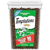 TEMPTATIONS Classic Crunchy and Soft Cat Treats Seafood Medley Flavor, 16 oz. Tub