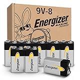 Energizer Alkaline Power 9 Volt Batteries (8 Pack), Long-Lasting Alkaline 9V Batteries