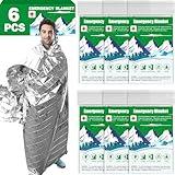 CXYARY 6 Pack Emergency Thermal Blanket Survival, 84” x 52” Mylar Blanket, Space Blanket, Silver Foil Blanket, Survival Kit Camping Blanket, Body Warmer Blanket for Outdoor, First Aid, Hiking