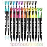 Piochoo Dual Brush Marker Pens,24 Colored Markers,Fine Point and Brush Tip for Kids Adult Coloring Books Bullet Journals Planners,Note Taking Coloring Writing