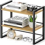 ART-GIFTREE Office Desk Shelf Organizer, Wood Desktop Bookshelf Supplies Storage Rack, Shelf for Top of Desk and Dresser (Black-2 Tier)