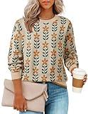 ZESICA Women's Long Sleeve Crewneck Sweater 2024 Fall Printed Cute Oversized Knitted Pullover Tops Trendy Clothes,Apricot,Medium