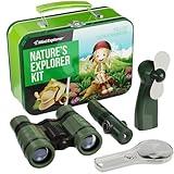 Nature Explorer Kit for Kids - Camping Gear & Accessories Play Toy Gift for Boys Outdoor Childrens Games. Birthday Gifts Toys 6 7 8 Year Old Boy. Binoculars Fan Magnifier Flashlights 5-in-1 Tool