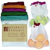 Naturally Sensible The Original Eco Friendly See Through Washable and Reusable Produce Bags - Soft Premium Lightweight Nylon Mesh Large - 12x14in - Set of 5 (Red, Yellow, Green, Blue, Purple)