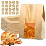 50 Pcs Bread Bags for Homemade Bread, Sourdough Paper Bread Bags With Window, 50% Thicker 13.7x8.2x3.7in A Large Bakery Bags Used for Storage Bread Cookies & Snacks, 60 Cute Sealing Stickers With Ties