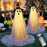 2Packs Halloween Decorations Outdoor,Halloweens Party Decoration Indoor,Spooky Ghost with Remote Control String Lights,Halloween-Ghost Lights for Porches Yards Gardens Lawn