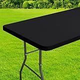 homing Rectangle Table Cloth Cover, Waterproof Polyester Elastic Fitted Tablecloth, Fits for 6 Foot Folding Tables, Washable Table Protector for Picnic, Camping, Outdoor (Black, 30" x 72")