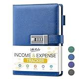 WEMATE Accounting Ledger Book with Lock, Accounting Log, Tracking Income & Expenses Deposits, Expense Tracker Notebook for Small Business Bookkeeping & Personal Use A5 Blue 8.5x5.3"